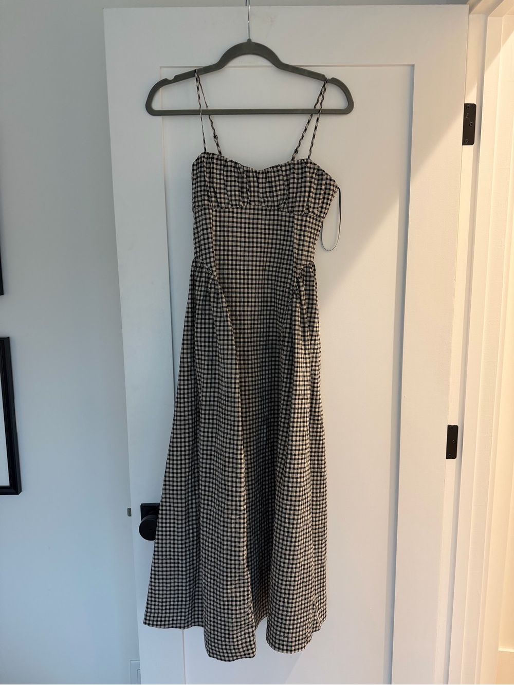 Maeve Black and White Gingham Spaghetti Strap Midi Dress